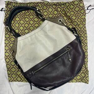 orYANY Selina Leather Hobo Purse Satchel  Handbag Brown Cream Color Block. Read*